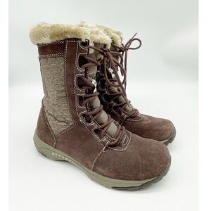 Merrell Kamori Mid Lace Up Faux Fur Suede Quilted Snow Boots Brown Womens 7